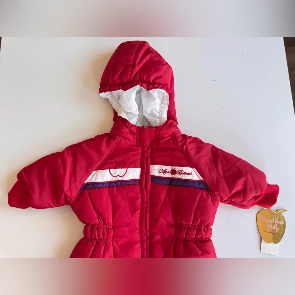 Apple Bottoms Girls Winter Snowsuit One Piece Red Hooded Full Zip 3-6 Months
